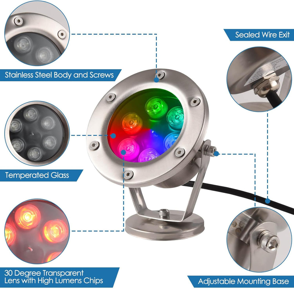 LED Pond Light Submersible Waterfall Fountain Underwater Light 18W 12V AC with RGB Color Changing by Remote for Outdoor Home Garden Patio Pond