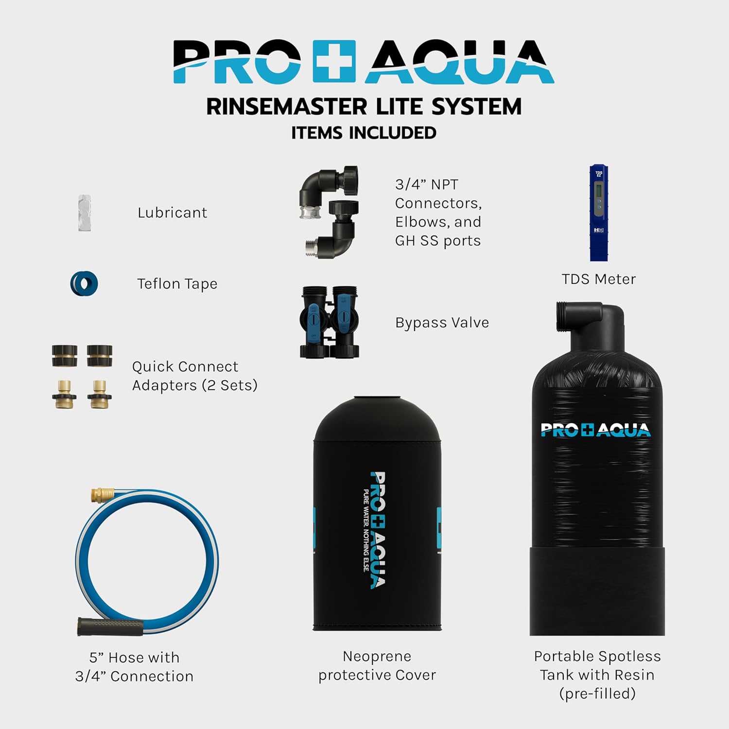 PRO+AQUA RinseMaster Lite | Portable Spotless 2,000 Gallon Deionizer Spot-Free System for Car & RV Wash, Auto Detailing, High Capacity Spotless Rinse for All Vehicles, Trailers, Motorcycles, Boats