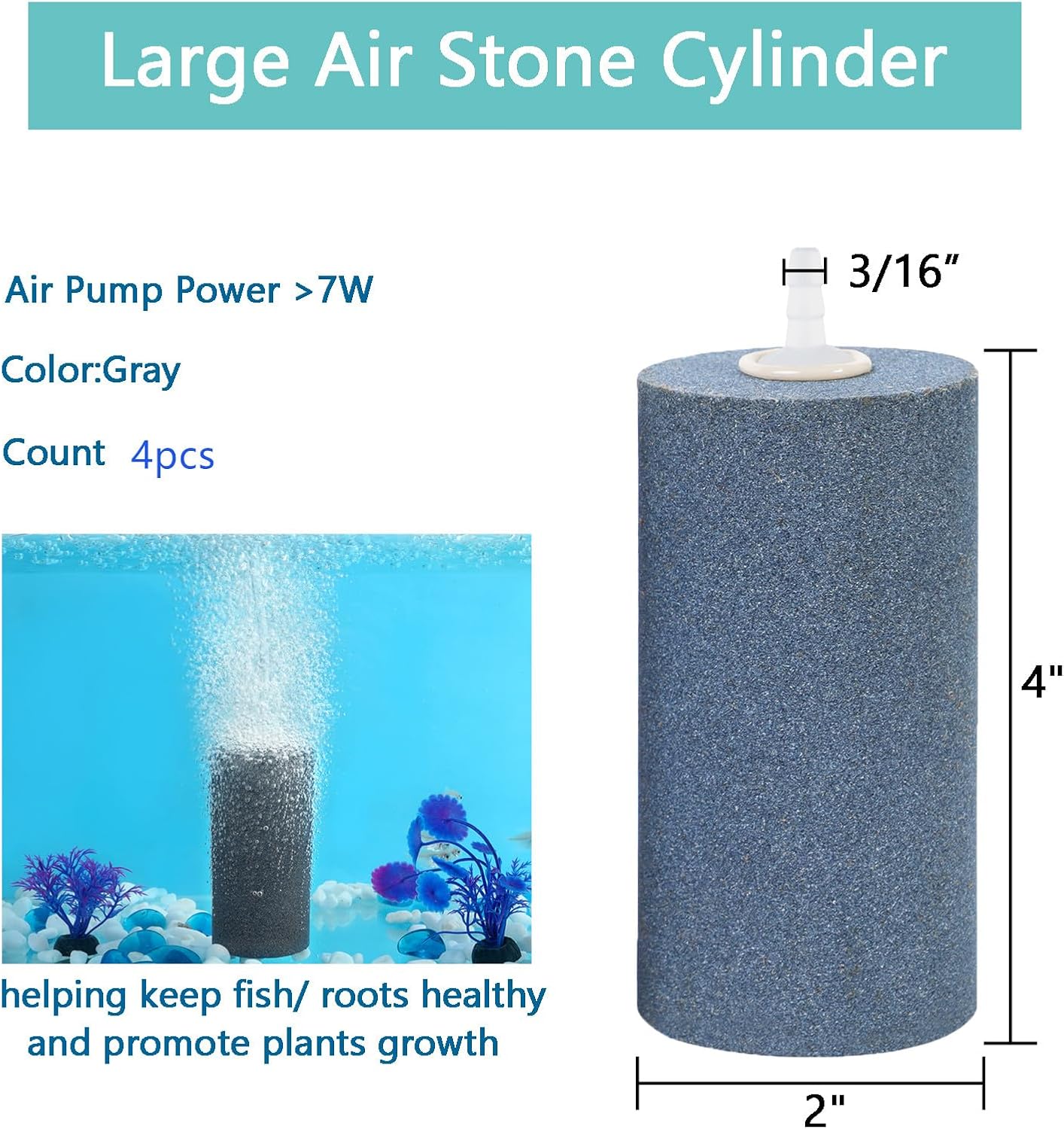 AQUANEAT Aquarium 4"x2" Cylinder Air Stone Fish Tank Aerator Diffuser Hydroponics (4 pcs)