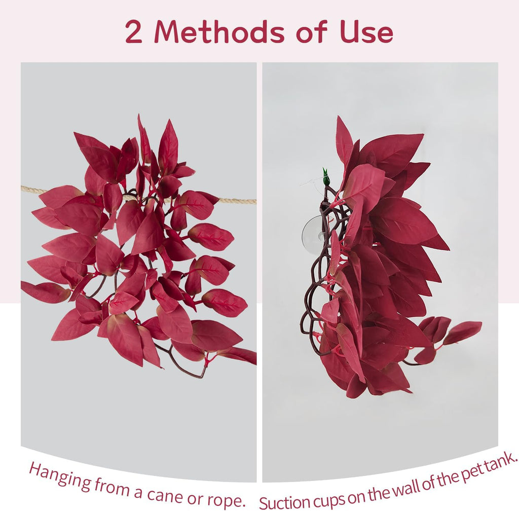 Dsoar Aquarium Artificial Plant Reptiles Plants with Suction Cup for Terrarium Fish Tank Landscape Decoration Hanging Silk Red Leaves Plants