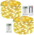 2-Pack 50 LED Fairy Lights Battery Operated with Remote Control Timer, 16 FT 50 LED Battery Lights Outdoor Indoor, 8 Mode Twinkle String Lights for Classroom Party Bedroom Christmas Décor (Warm White)