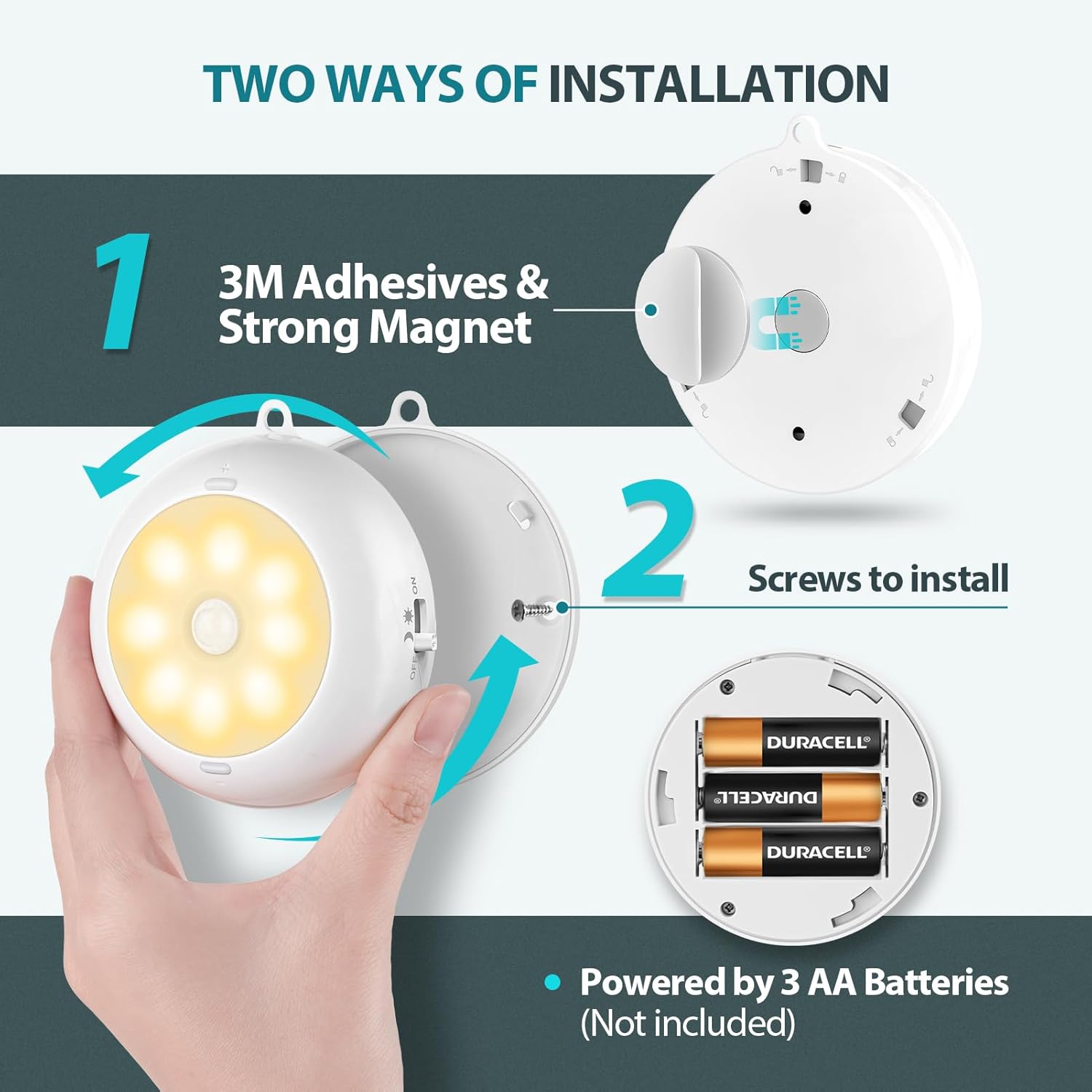 BLS 3.3” Motion Sensor Light Indoor AA Battery Powered, Under Cabinet Lighting Battery Operated, Magnetic Stick on LED Puck Nights Lights for Kitchen, Wall, Stair, Dimmable, 3000K Warm White (3 Pack)