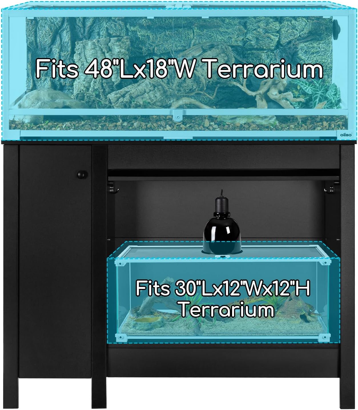 OIIBO Reptile Terrarium Stand Wooden Aquarium Stand with Cabinet for 48”Wx18”D Premium Black Reptile Terrarium Table with Retractable Flap