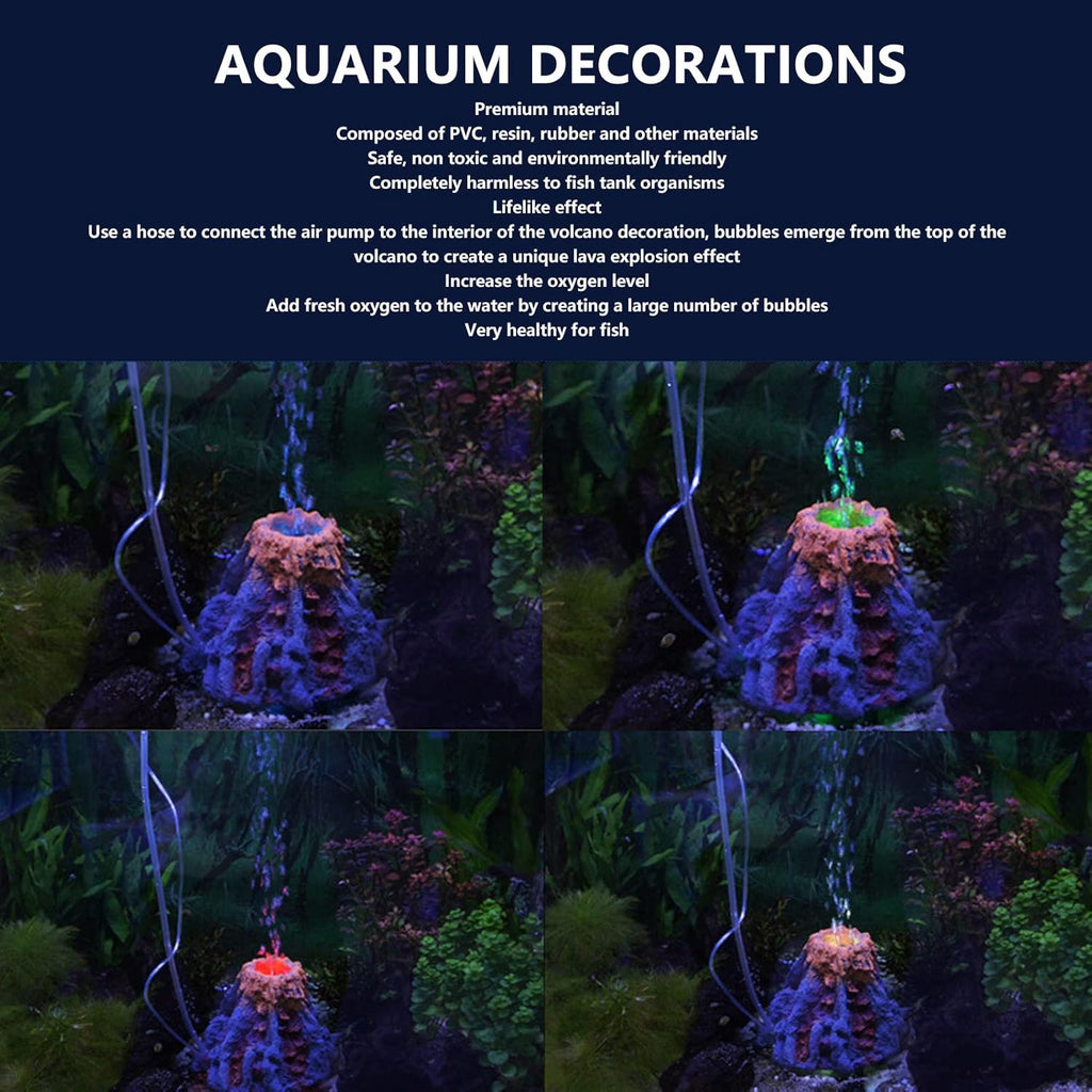 Aquarium Volcano Ornament Kit Lifelike Oxygenation Aquarium Air Bubbler Volcano Decorations with Hose for Landscaping Safe Material Vivid Effect Increase Oxygen Level USB Plug