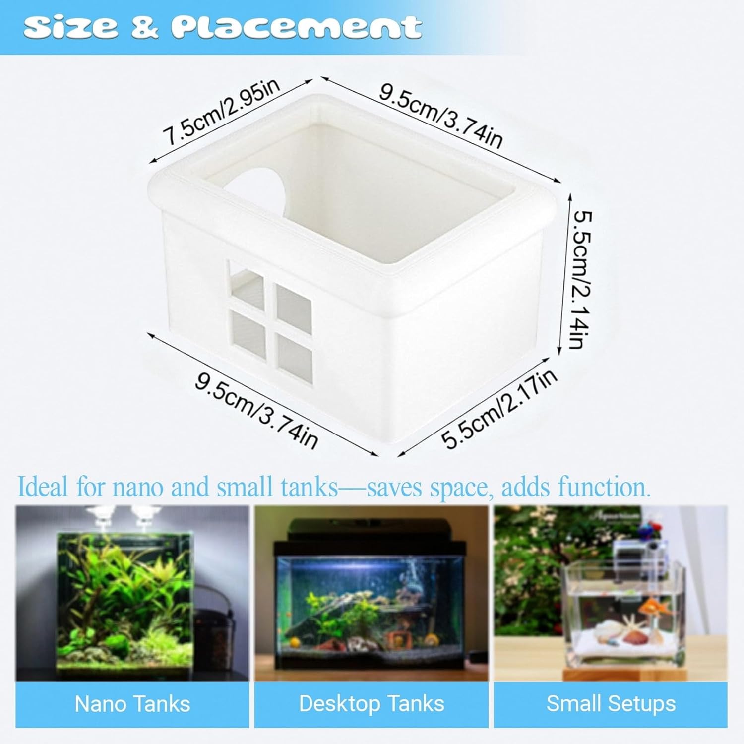 White Floating Betta Hideout with Window – 3D Breeding Box & Shelter Cave – Floating Hammock, Feeding Platform & Aquarium Accessories for Guppies, Nano & Small Tanks