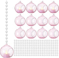 3.15'' Pink Hanging Glass Tealight Holder Globe and Clear K9 Crystal Garland Strands, Hanging Glass Terrarium Containers for Wedding Party Tree Decoration(17 Pcs)