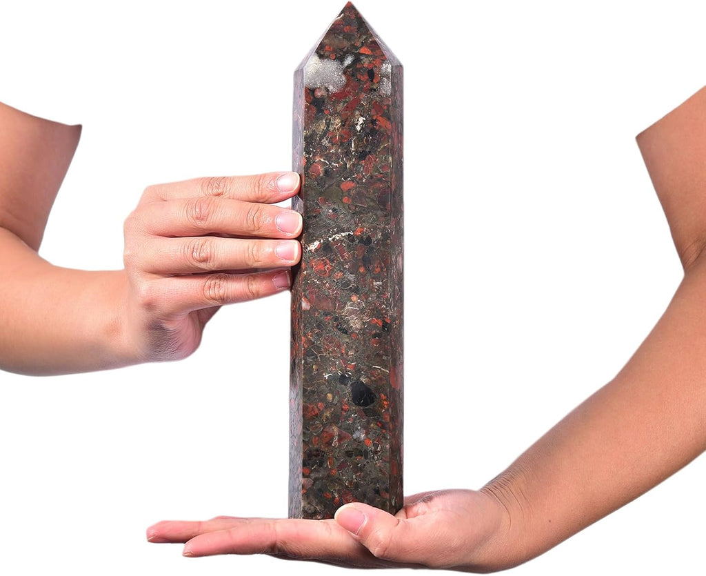 JIC Gem Large Brazilian Red Agate Crystal Tower Natural Red Healing Crystal Point Wand Obelisk 6 Faceted Reiki Chakra Meditation Therapy Home Decor Crystal Gift 3.0-3.5 Lbs