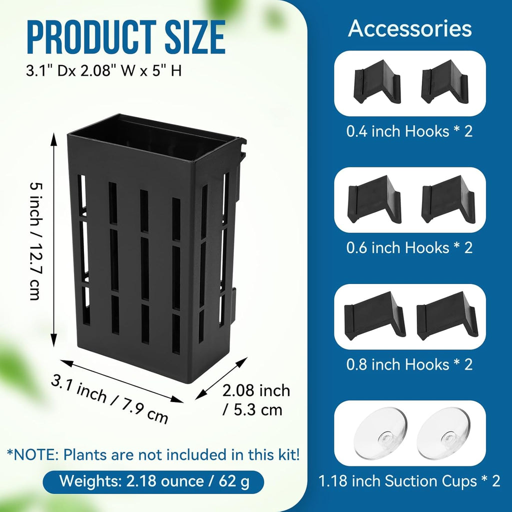 Borlech Upgraded Large Aquarium Plant Holder with Hooks and Suction Cups for Fish Tank Aquaponic Plant Cultivation and Aquascape Decorations (Black)