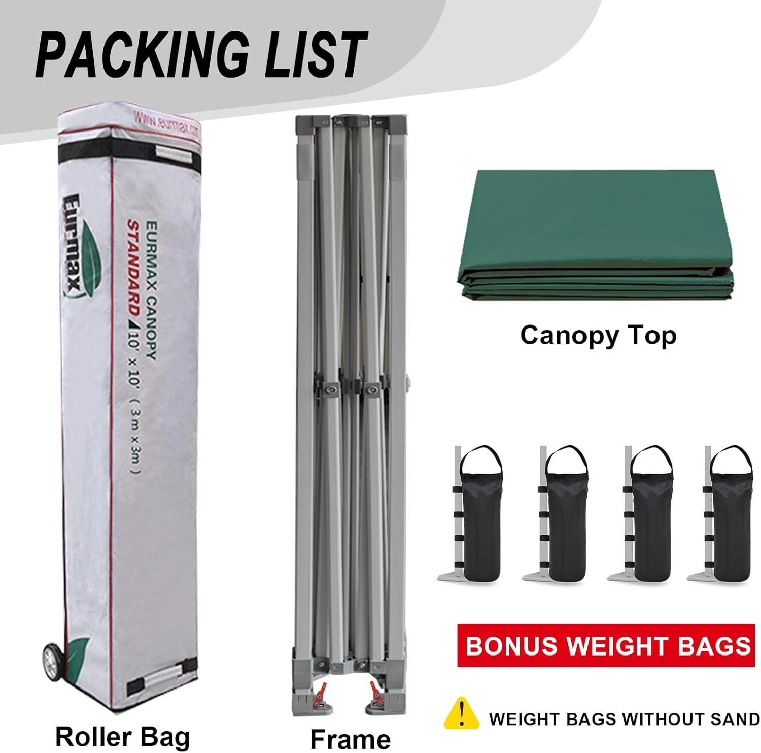 Eurmax USA Standard 10x10ft Patio Pop Up Canopy Tent for Outdoor Events Commercial Instant Canopies with Heavy Duty Roller Bag,Bonus 4 Canopy Sand Bags (Forest Green)