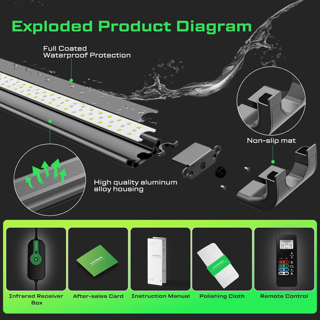 LED Aquarium Light with Remote, IP67 Waterproof Freshwater Planted Grow Light, Full Spectrum Fish Tank Light with Timer, Dimmable RGB+W, Upgrade Appearance, High Performance (24-29inch)
