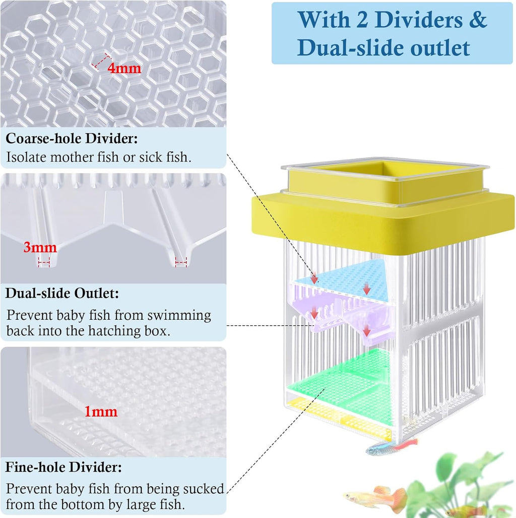 Floating Breeding Box for Fish Tank, Hatchery Incubator and Isolation Box Accessory, Fish Breeding Box with Divider for Baby Fish Shrimp Betta and Guppy