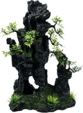 Large and Tall Fish Tank Decorations Aquarium Mountain View Stone Decorations Resin Rock Aquascaping with Hiding Cave, Fish Tank Accessories Aquarium Ornaments with Small Plants (C)