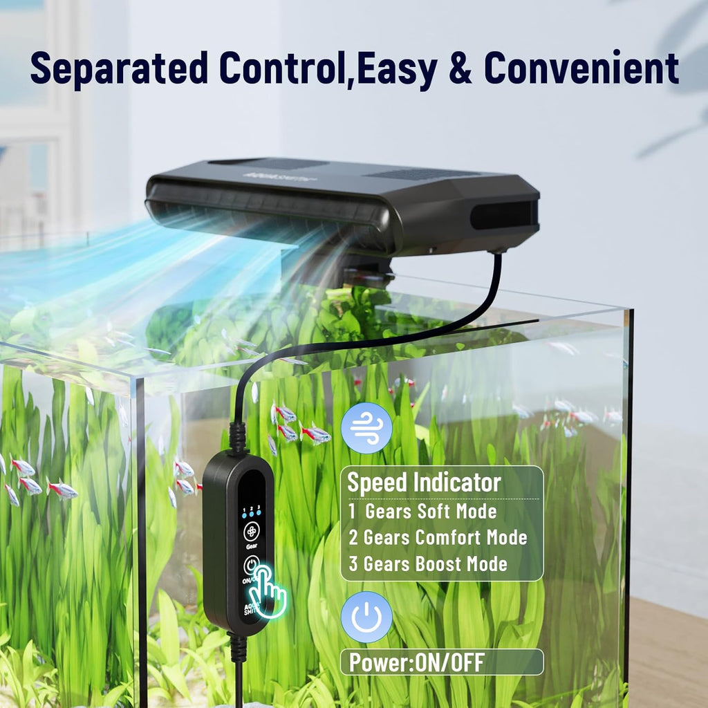 Aquarium Fan,Ultra-Quiet Fish Tank Cooler,More Powerful,Cooling Effect 3-7℉ with 3 Speed Modes Adjustable Applicable Aquariums with or Without Edges, for Axolotl Seawater Freshwater Coral Grass Tank