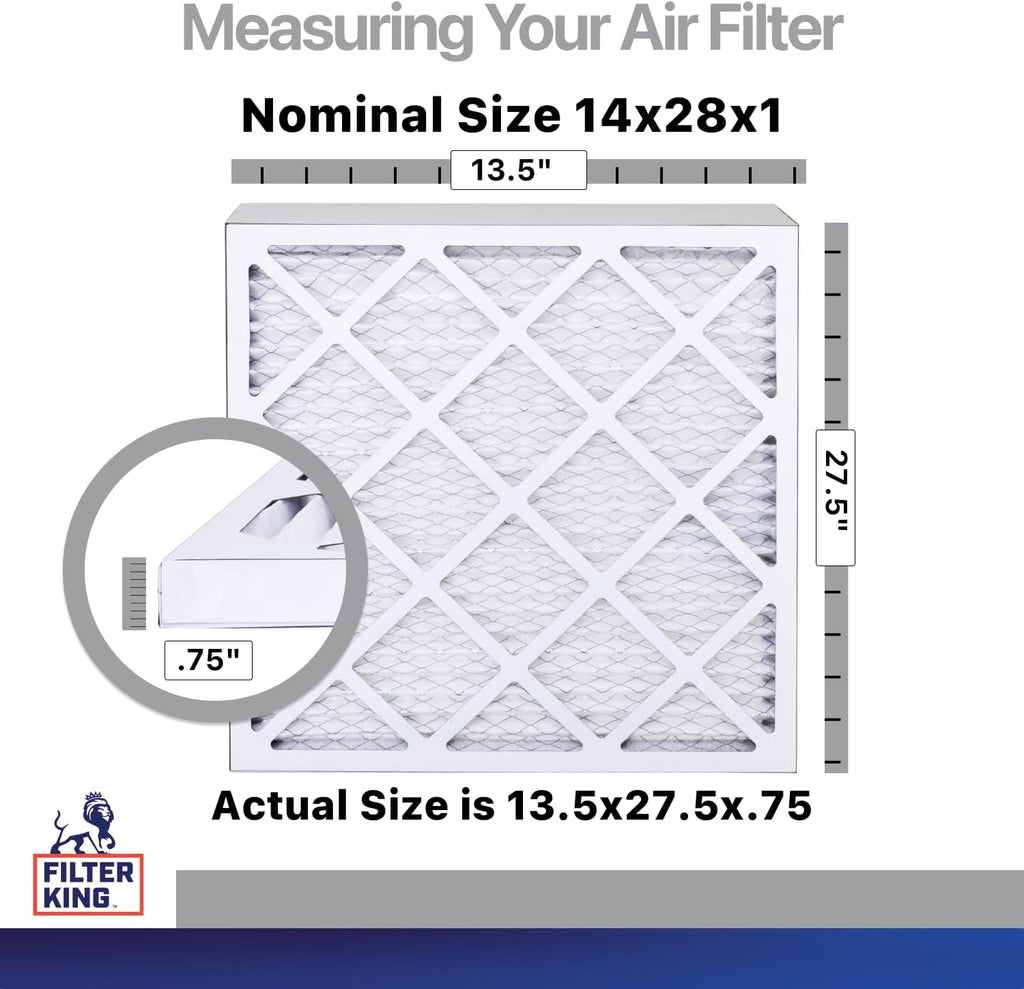 Filter King 14x28x1 Air Filter | 4-PACK | Carbon MERV 8 HVAC Pleated A/C Furnace Filters | MADE IN USA | Actual Size: 13.5 x 27.5 x .75"