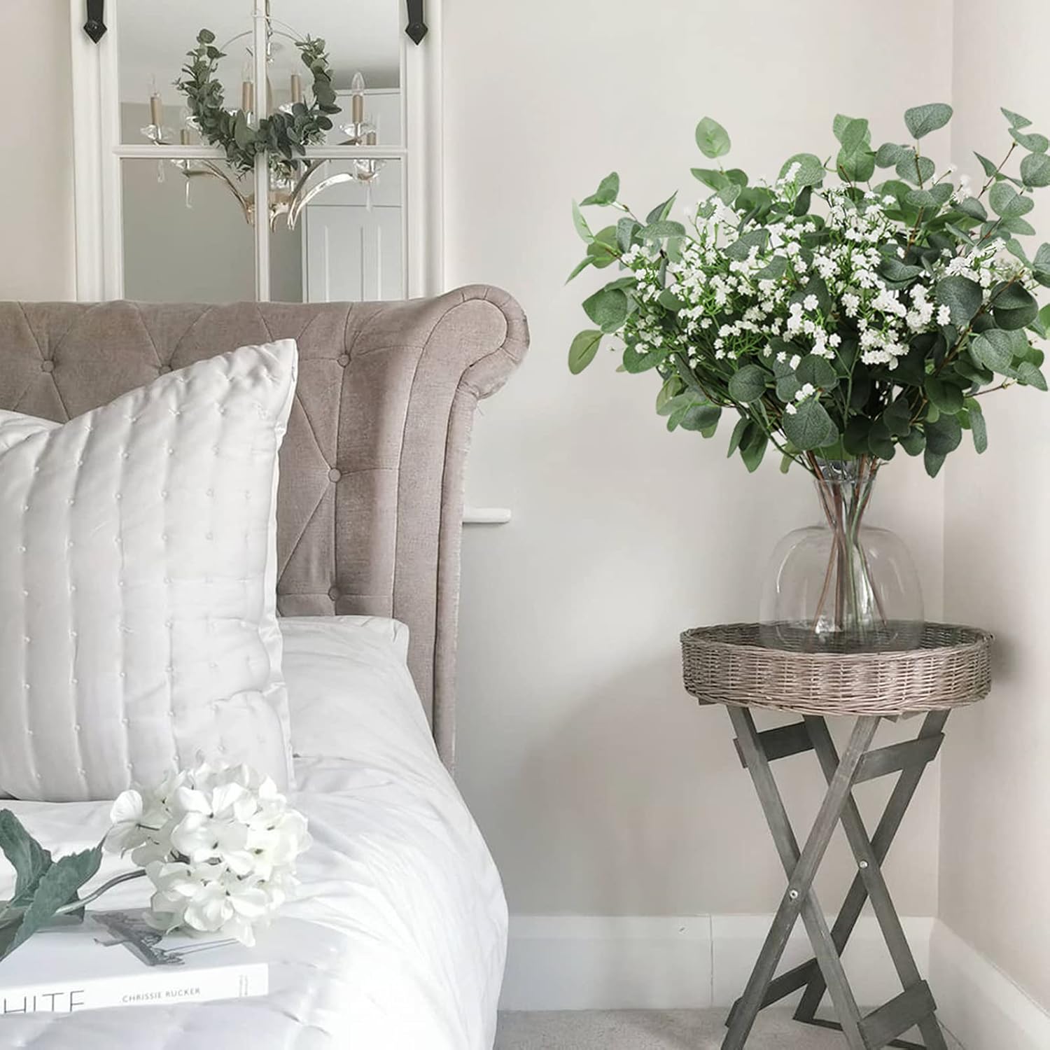 Beferr 5pcs Eucalyptus Stems & 6pcs Babys Breath Artificial Flowers Faux Greenery Bouquets for Wedding Table Centerpiece Home Decor