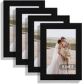 5.5x8.5 Picture Frame Set of 4, Made of Real Glass and Black Frame, 5.5 by 8.5 Photo for Wall or Tabletop