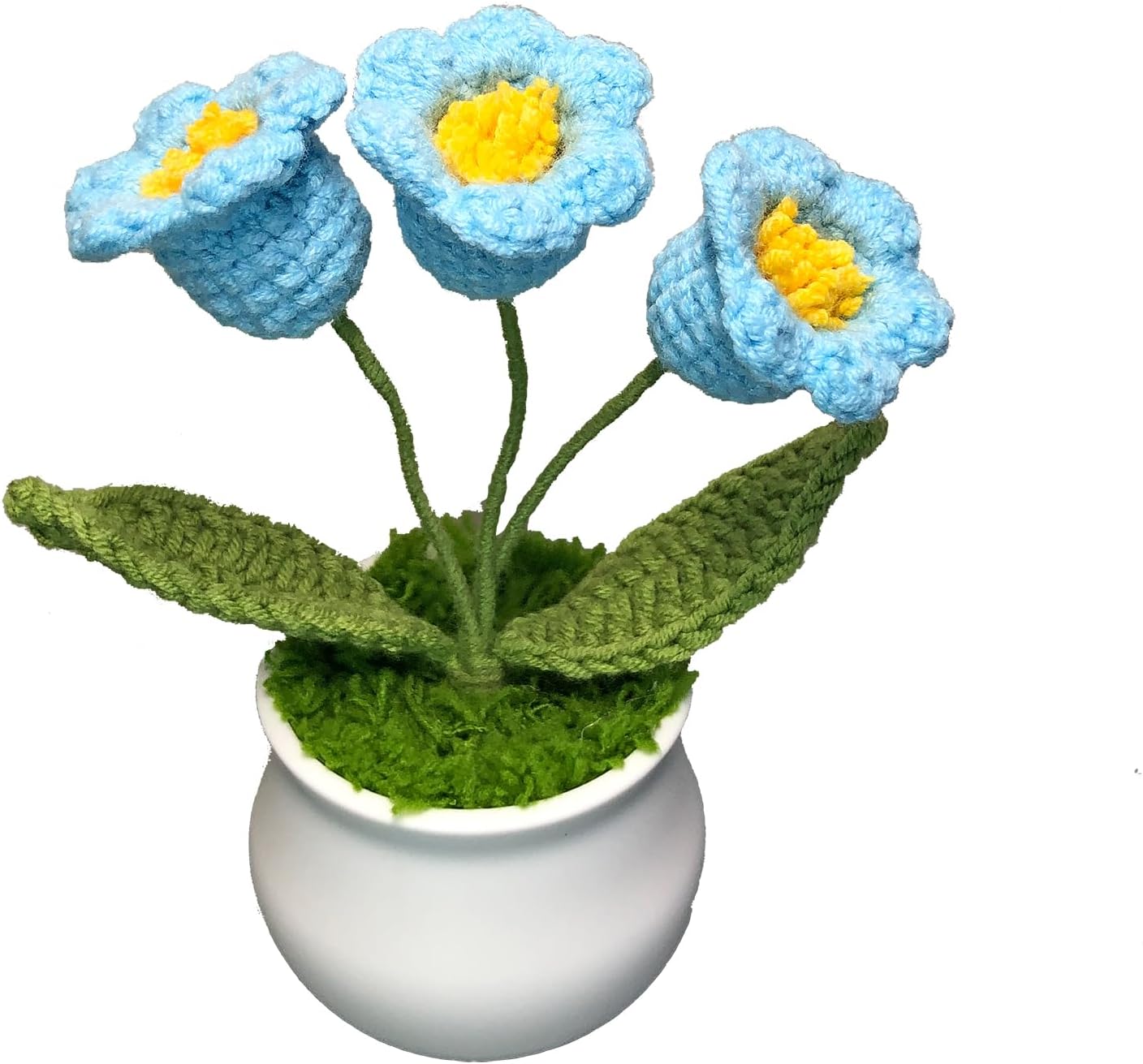 Crochet Flowers Cute Little Potted Flower, Gift for Birthday, Teacher’s Day, Graduation, Anniversary, Christmas, Decor for Car Dashboard,Home Office Decoration (Blue Lily of The Valley)