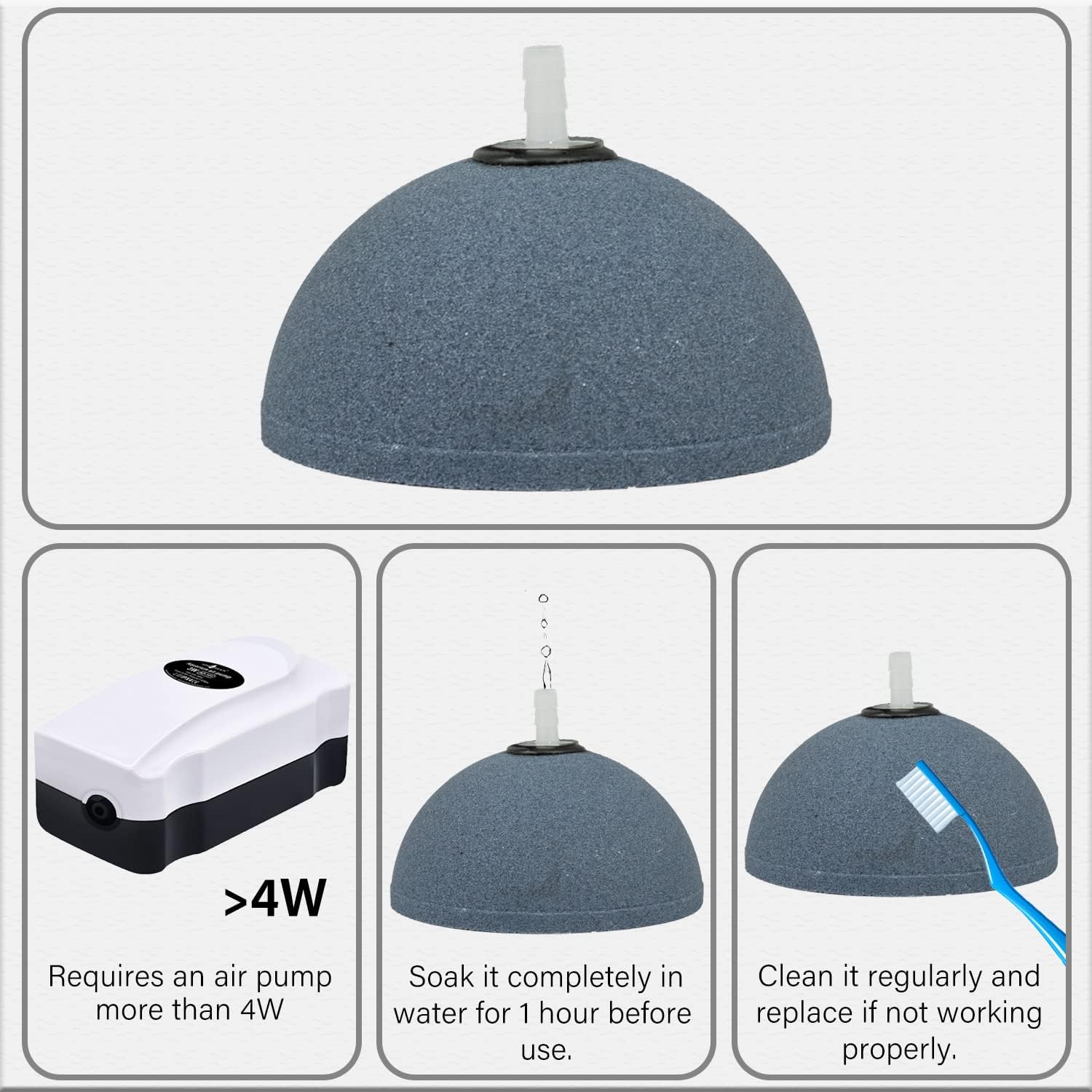 Air Stone Bubble Diffuser Ball - for Aquarium Air Pump and Fish Tanks, Gray, Pack of 10pcs