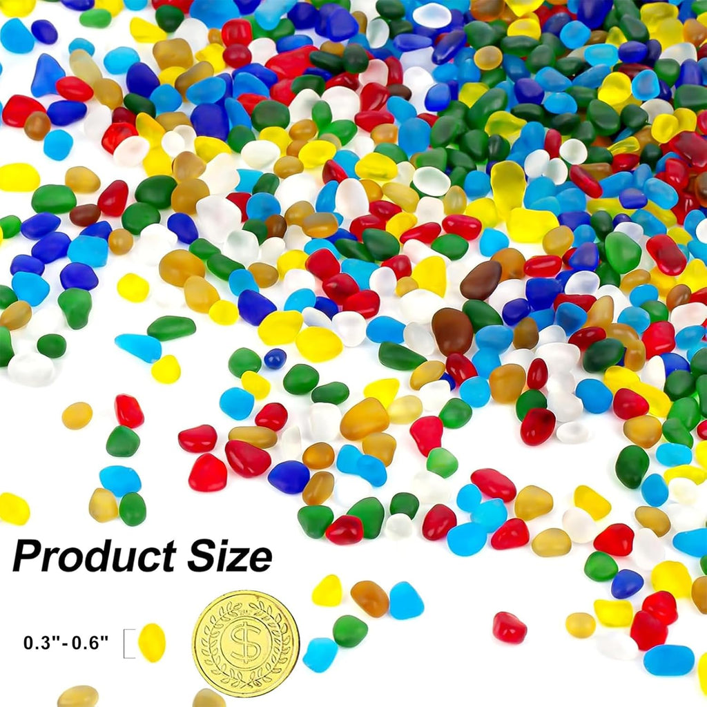 QEQEKAKA Colorful Sea Glass Stones for Crafts About 1LB (405g/14.28oz) Glass Pebbles Gemstones Bulk for Beaching Wedding DIY Decoration Aquarium Turtle Tank Vase Filler