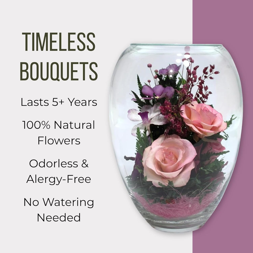 Fiora Flower | Premium Preserved Roses in Glass Vase | Lasts 5 Years | Long-Lasting Real Roses for Christmas, Weddings, Birthdays