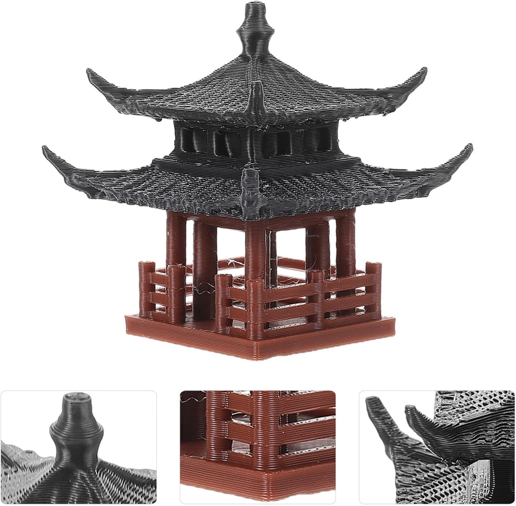 SUPVOX Miniature Pavilion Figurine Aquarium Decoration Small Chinese Garden Ornament Fish Tank Shelter Micro Landscape Bonsai Accessory