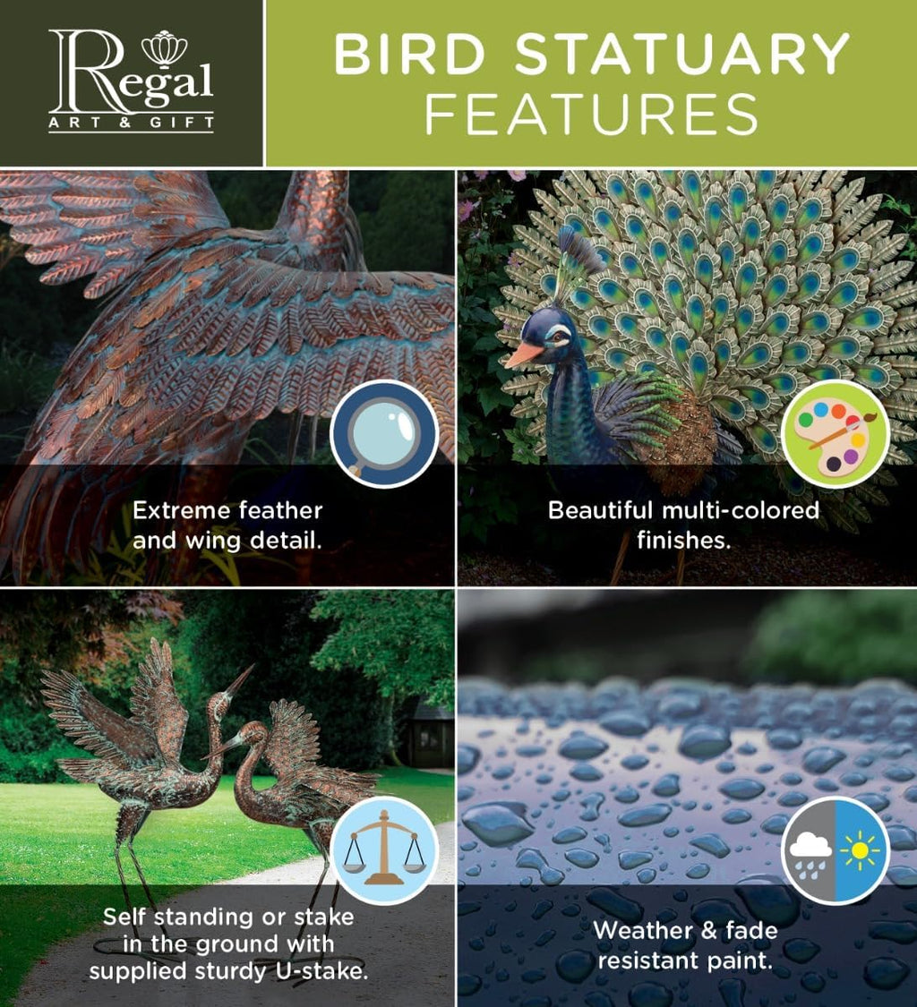 Regal Art & Gift Blue Heron Metal Statue – Indoor Outdoor Decorative Sculpture for Home & Garden Décor, Weather-Resistant Yard Art Figure for Patio, Lawn