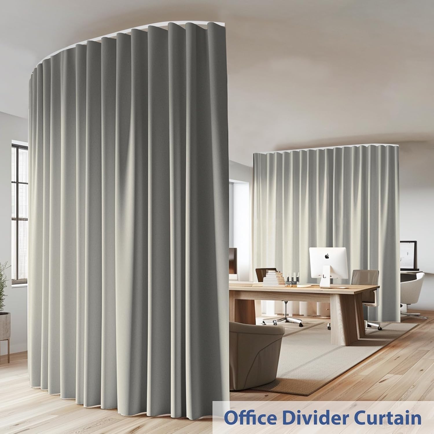 Room Divider Ceiling Mounted Curtains Track Sets Extra Wide Blackout Curtain Flexible Tracks for Bedroom Privacy Partition Separator, 1 Panel Light Grey Drape and White Rail, W12.5 x H9ft