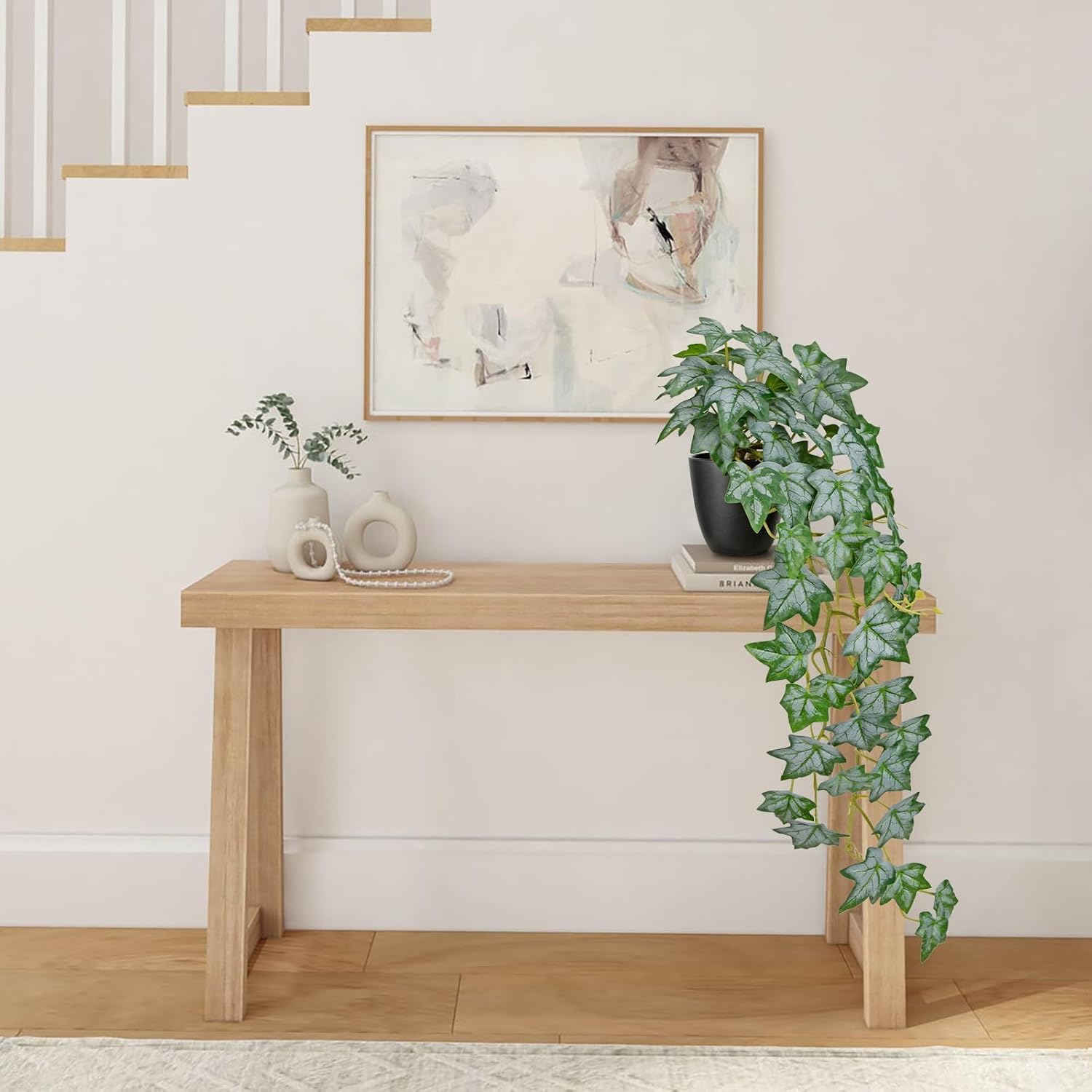 Realistic Fake Pothos Ivy Plant with Pot Artificial Leaves Featuring a White Frosted Finish for Home Shelf Decor Indoor Silk Artificial Plant Large
