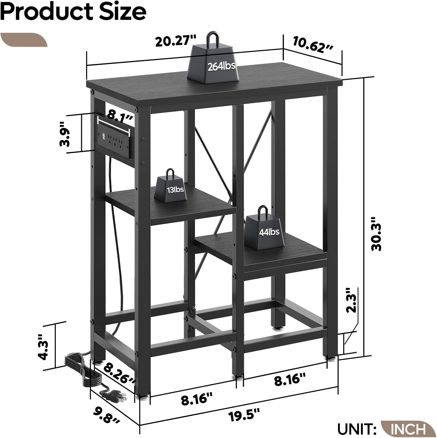 Bestier 10 Gallon Fish Tank Stand with Power Outlet, 20.3x10.6 Metal Aquarium Stand with Filter Storage, 6-Leg Reptile Tank Stand with 3-Tier Adjustable Storage Shelves, 264LBS Capacity，Black Oak