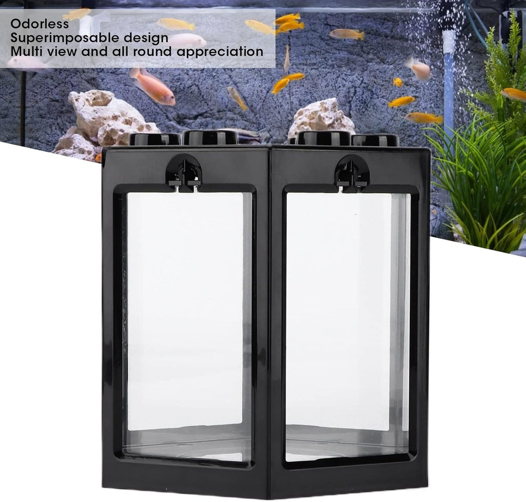 Small Betta Fish Tank, Hex Shape Portable Mini Aquarium Tank, Fish Tank Starter Kits Fish Bowl Aquarium Starter Kits for Turtle Reptile Shrimp Moss Crab Insects Habitat as Decoration(Black)
