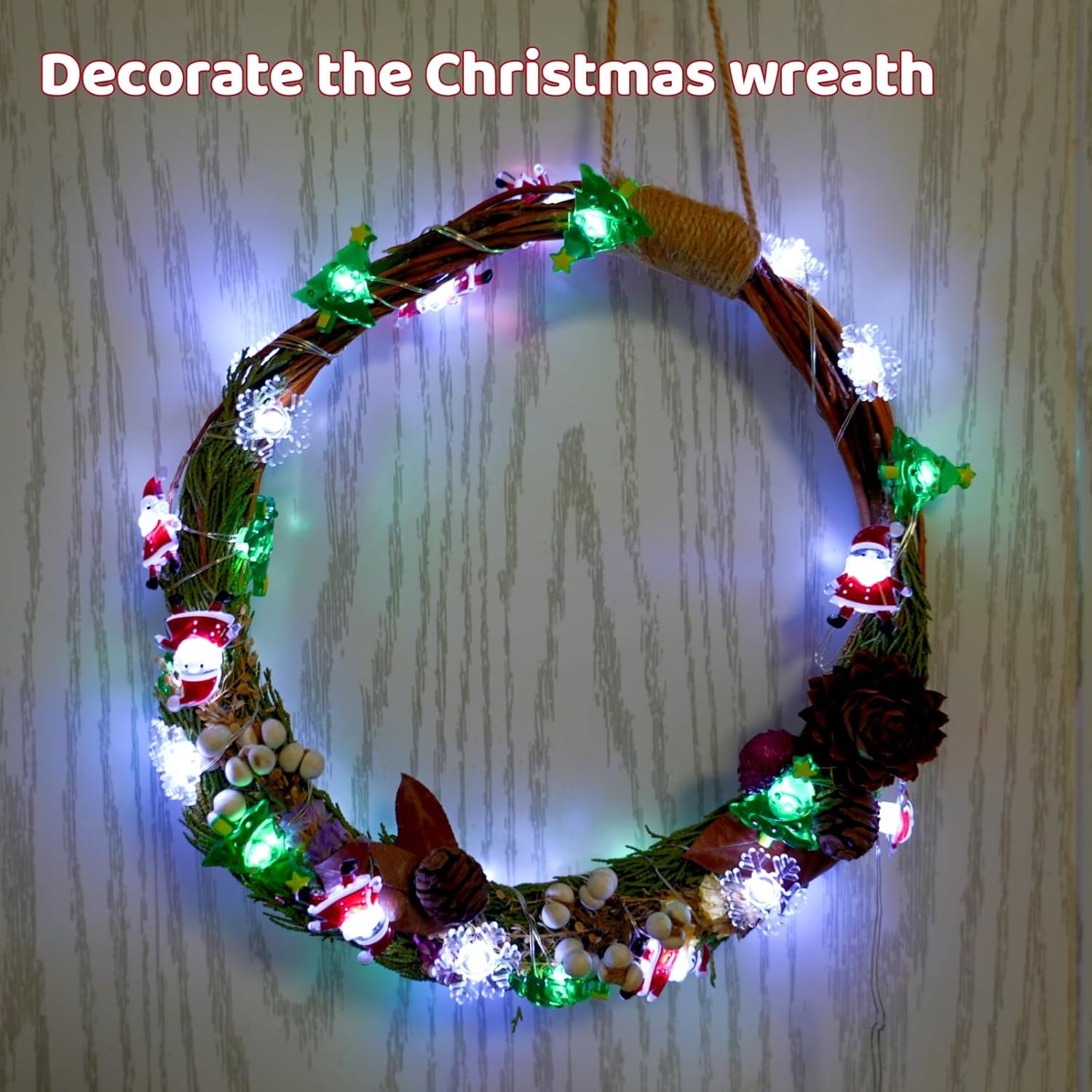 Christmas Lights Santa Snowflake Christmas Tree String Lights, 30 LEDs 10ft Battery Powered, Christmas Decorations Xmas Fairy Lights for Wreath Window Fireplace Tree Poster Board Home Decor