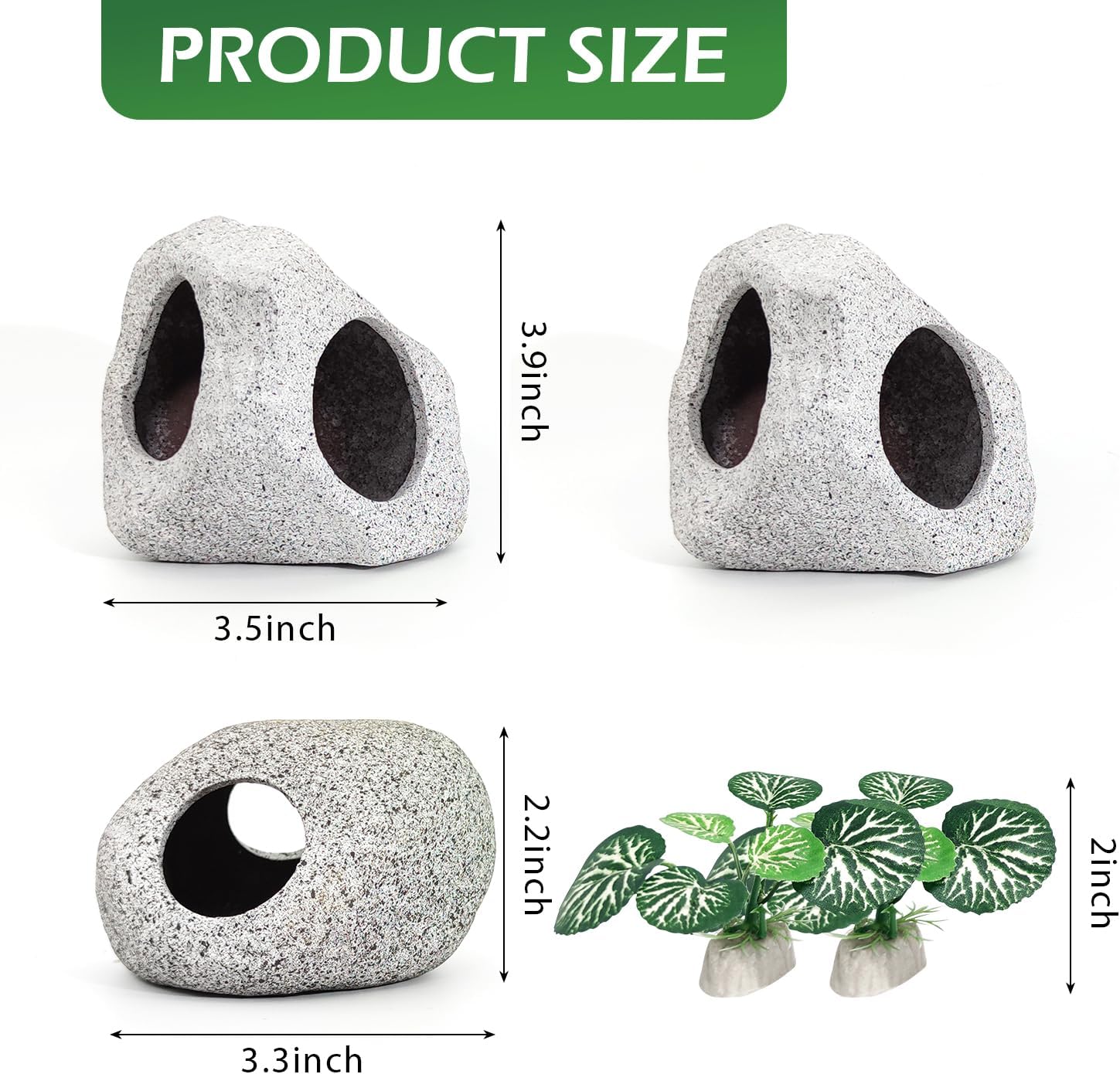 Aquarium Decorations Rock Caves Decor Betta Fish Tank Accessories 5PCS Hideout Stones House, 1PCS Aquarium Buddha Statue Decorations with Plastic Plants for Aquatic Pets Hide