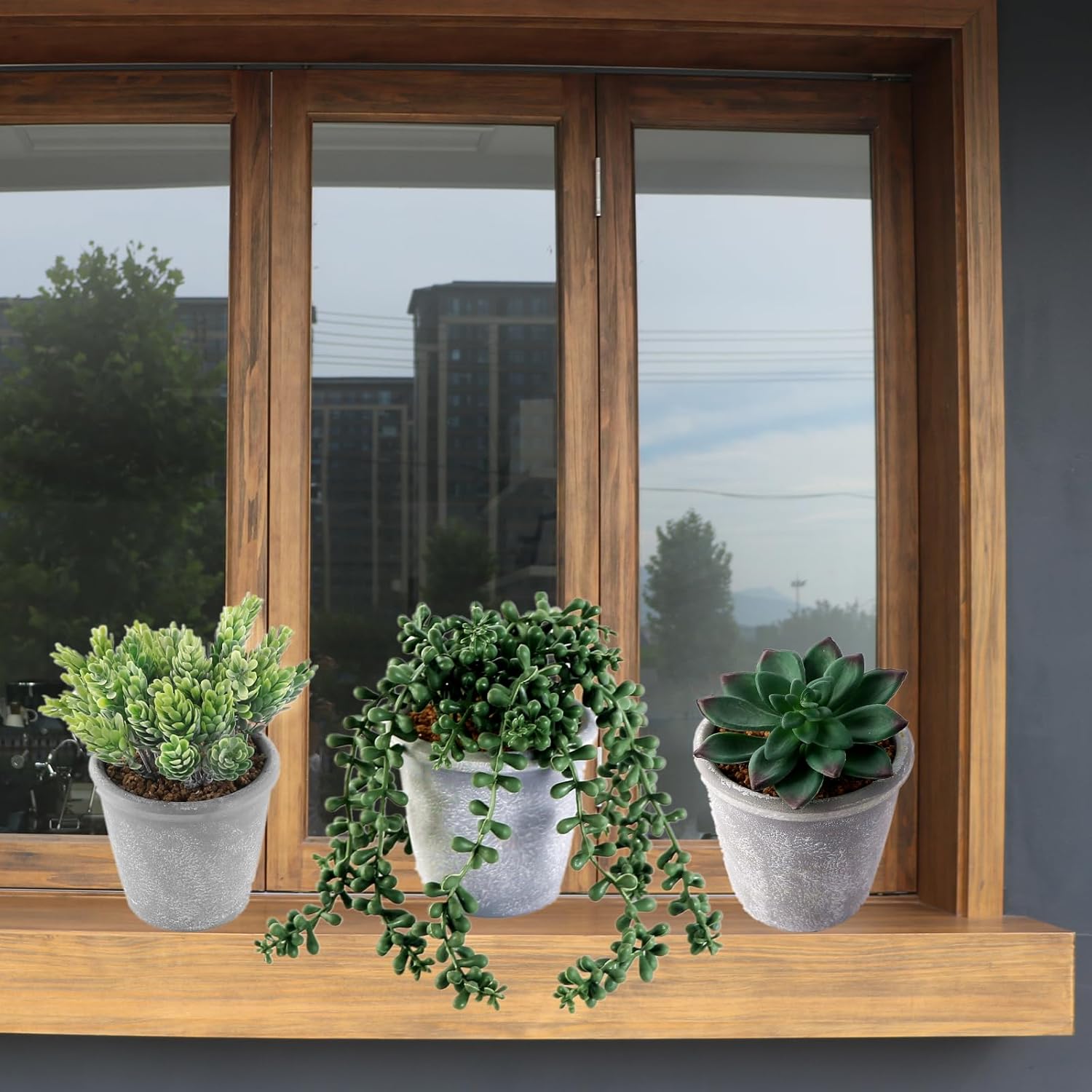 3 Pcs Artificial Succulents Potted Plants Assorted Fake Succulents Potted for Family Office Garden Interior Decor