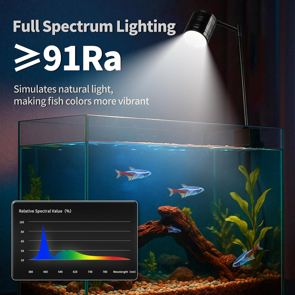 UPETTOOLS Aquarium LED Light 10W, 2700K-6000K Fish Tank Spotlight with 3 Light Colors, Adjustable Light Head, for Different Models Planted Freshwater Tank