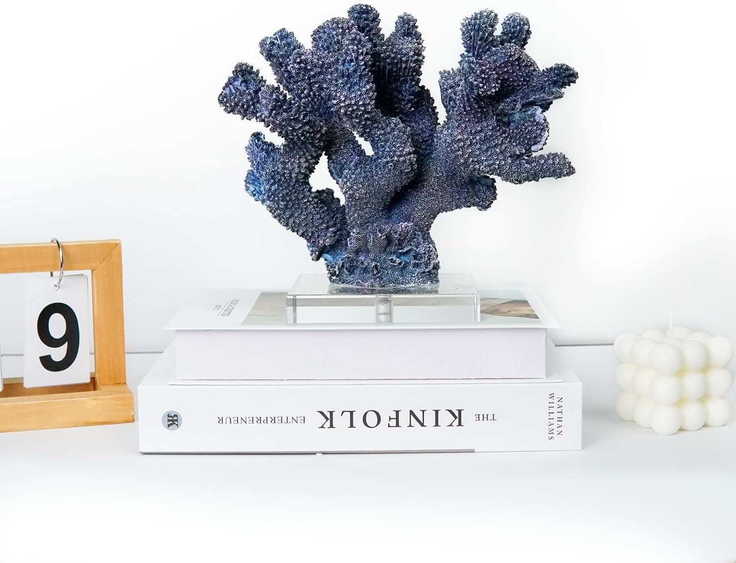 Coral Reef Beach Decor,9'' Width x 8'' High Artificial Resin Coral Reef Statue Decoration for Ocean Coastal Beach Nautical Themed Room Bathroom Decor for Home,RB1004B,Blue