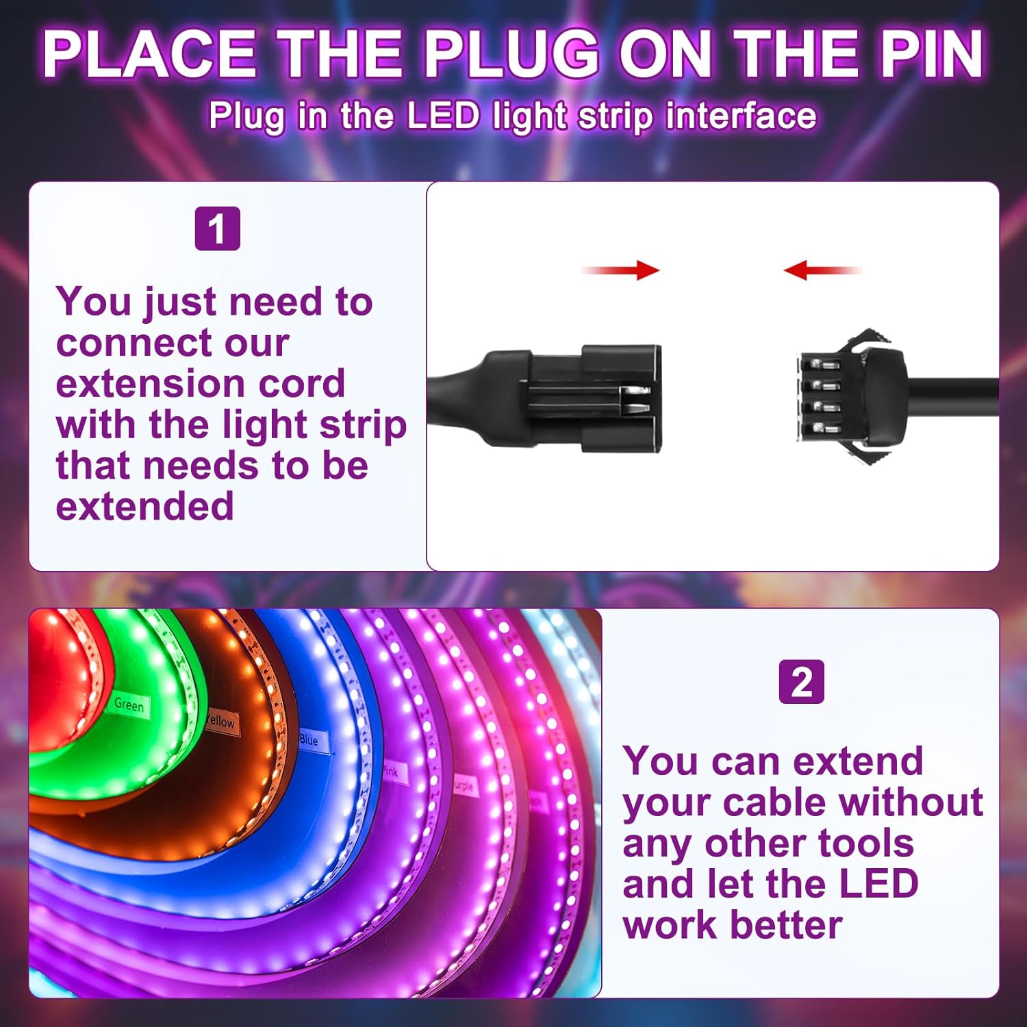 Kanayu 16pcs 60inch 4 Pin Extension Cords and 2 Way Y Splitter for LED Motorcycle ATV Trikes Golf Car Light Multi-Color Neon Strip Trucks Rock Lights