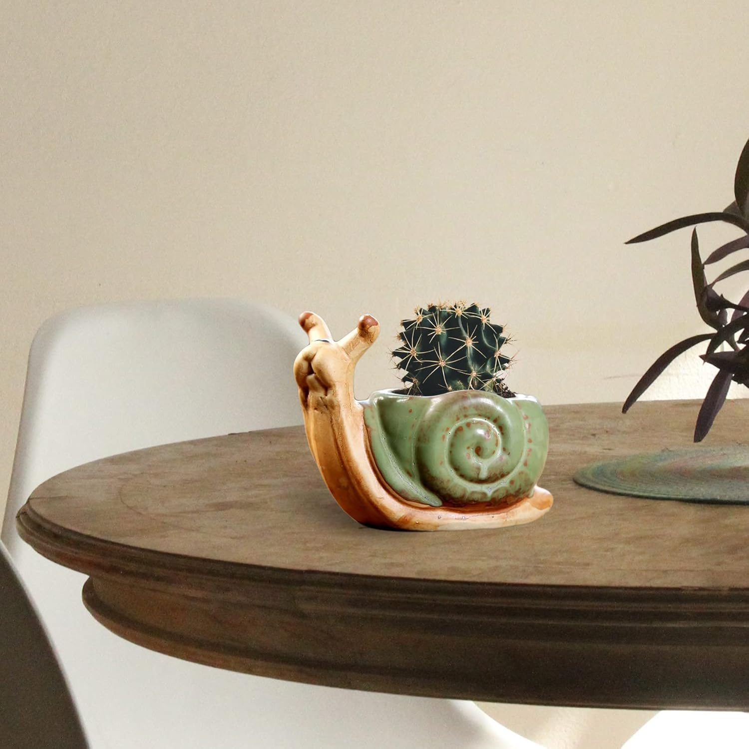 DIYOMR Small Ceramic Planter Pot, 4.3" Vintage Bronze Animal Planters Ceramic Flowerpot Succulent Pots Cactus Pot for Office Home Desktop Decor - Plants Not Included (Snail Pot)