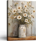 Framed Daisy Jar Vintage Flowers Wall Art Decor Canvas Print Country Poster Gallery Picture Country Plants Farmhouse Art Painting Kitchen Bathroom Living Room Decor 16x24 Inch Ready to Hang