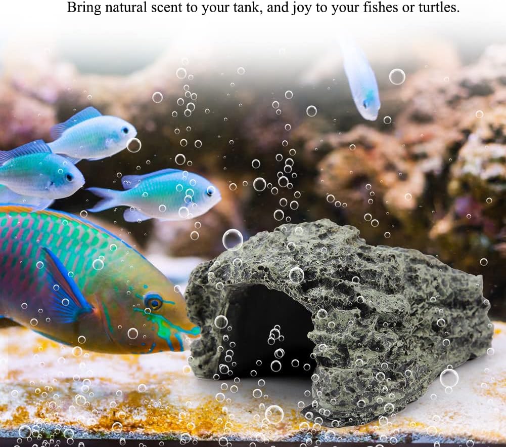 DEWIN Aquarium Large Cave - Reptile Hiding Spot, Fish Turtles Basking Hide Decoration Ornament for Home Office (Large)