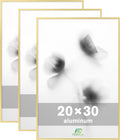 FrameWorks 20x30 Brushed Aluminum Poster Frames – Modern Brushed Metal Design w/Shatterproof Plexiglass, Perfect for Posters, Artwork, Paintings, Wall Displays – Home or Office Decor, Gold - 3 Pack