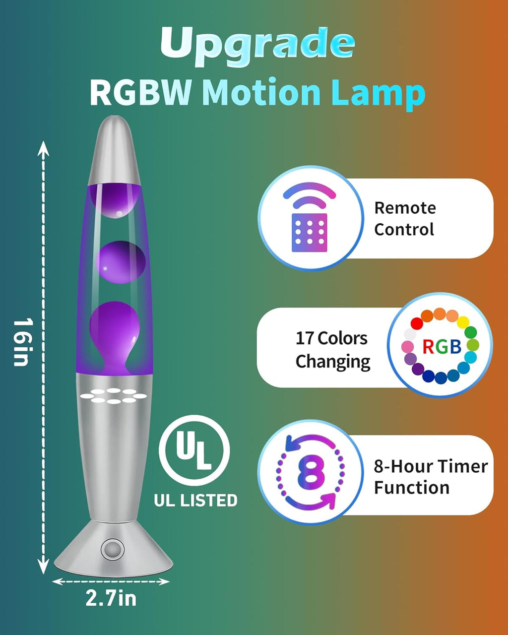 17 Colors Changing Liquid Motion Lamp with Remote: 16 Inch Purple LED Night Light for Kids Adults - Relaxing Table lamp for Bedroom Office - Glitter Mood Lighting for Home Decor Christmas Decorations