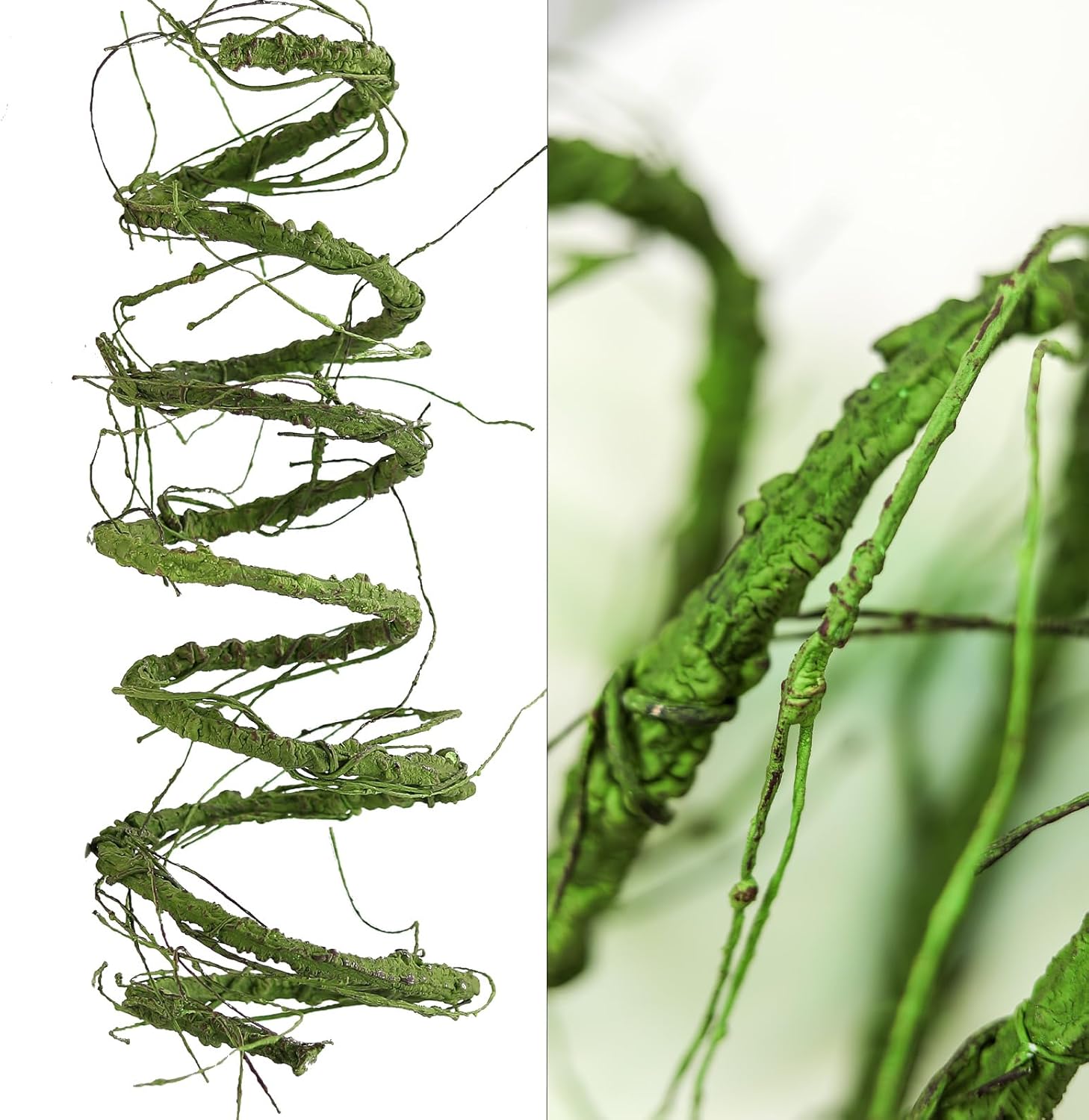 300cm/118inch Flexible Green Medium Artificial Tree Branches Fake Tree Trunk Garland Rattan Wreath Cherry Blossom Grape Vines Floral for Wall Hanging Front Door Reptile Habitat Decoration