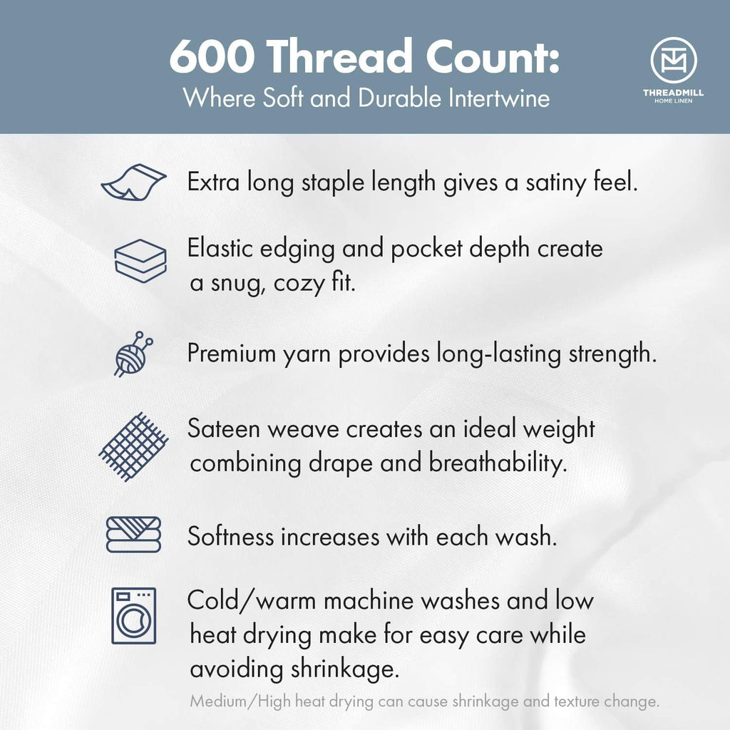 Threadmill 100% Cotton Sheets for Full Size Bed - 600 Thread Count Full Bed Sheets Set with 16” Deep Pocket - Damask Stripe Sateen Weave 4-Piece Bedding Set with Cooling Effect, Beige
