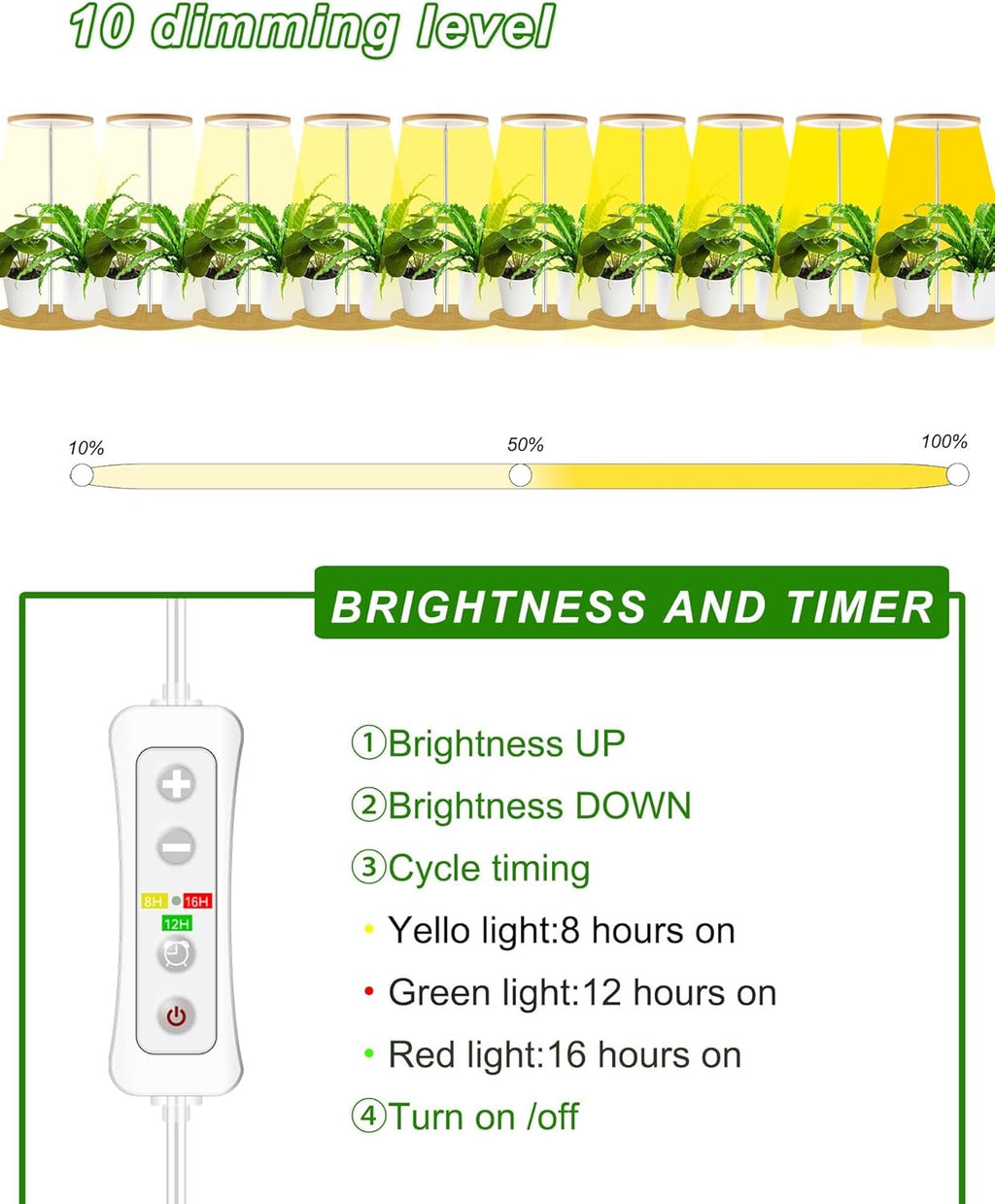 Plant Grow Light for Indoor Plant,Bamboo Mini LED Grow Light Garden,Height Adjustable,Automatic Timer with 8/12/16 Hours