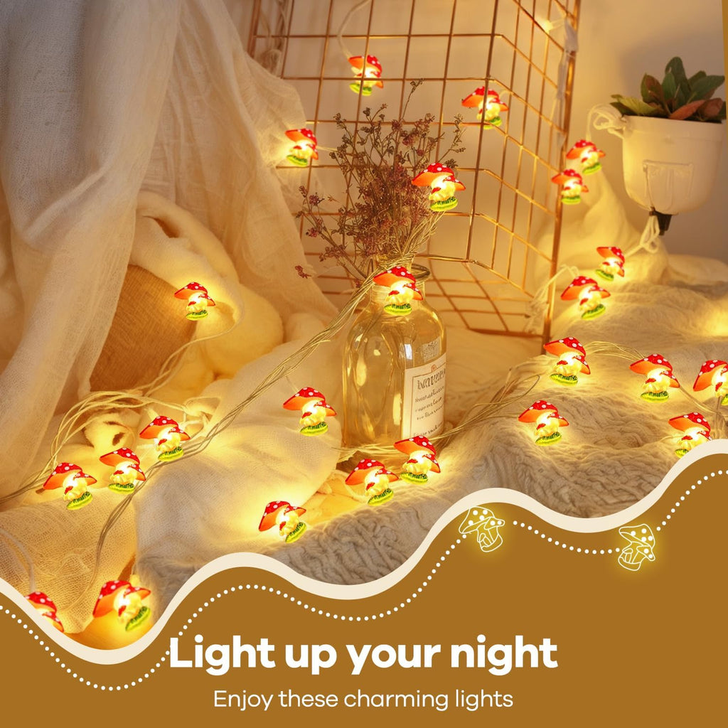 Mushroom Decor Cottage Core Decor 10FT 30LEDs Mushroom String Lights Battery Operated for Kids Gifts Bedroom Dorm Party Wedding Outdoor Patio Whimsical Decoration
