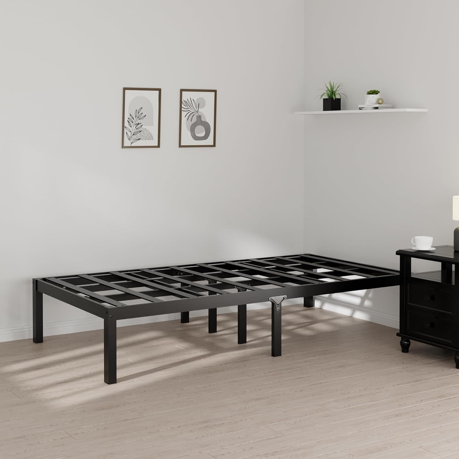 14 Inch Bamboo Bed Frame – Solid Wood Platform Bed Frame, Strong and Stable, with Non-Slip Slats for Support, No Box Spring Needed, Easy to Assemble, Noise-Free (Black, Twin)