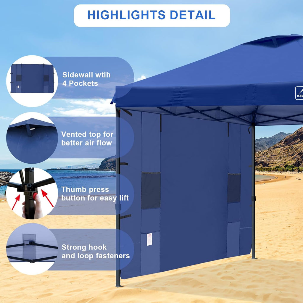 KAMPKEEPER 10x10 Easy Pop Up Canopy Tent with Sidewalls, Instant Outdoor Shade Shelter with Removable 10FT Sun Walls, Quick Setup Waterproof and UV-Resistant for Patio (Navy Blue, 1 sidewall)