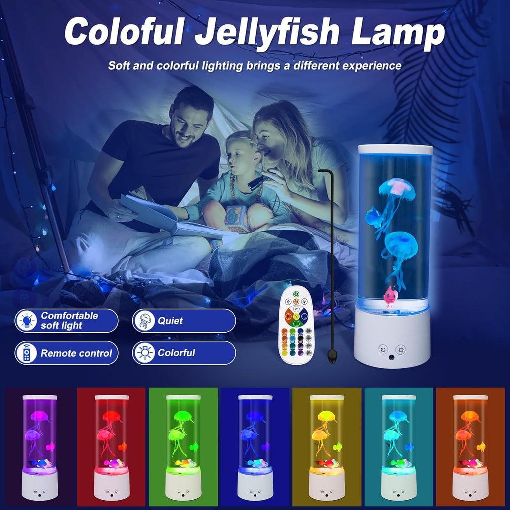 Jellyfish Lamp, Electric Jellyfish Lighting, Jelly Fish Tank Table Aquarium Lamp with 17 Colors, Floating Jelly Fish Night Light Present Decorations for Home, Office, Adult, Kids (White)