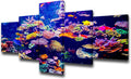 Purple Coral Reef Pictures Undersea Plants Paintings for Living Room Artwork for Walls Small Fishes Wall Art 5 Panel Printed on Canvas Gallery-Wrapped House Decor Framed Ready to Hang(50''Wx24''H)