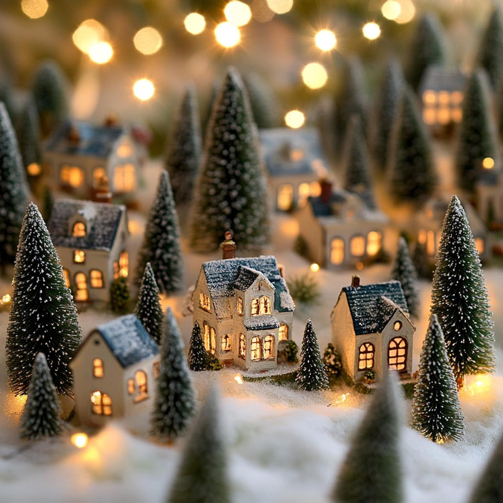 3pcs 10inch Mini Christmas Tree Bottle Brush Trees Chrismas Village Trees Ornaments Mini Plastic Christmas Trees with Wooden Base for Christmas Decoration Miniature Chrismas Tree